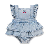 Aster & Oak | Cherry Tencel Denim Ruffle Playsuit