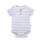Aster & Oak | Blue Stripe Rib Henley Onesie