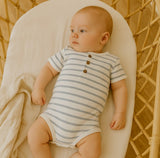 Aster & Oak | Blue Stripe Rib Henley Onesie