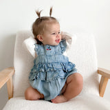 Aster & Oak | Cherry Tencel Denim Ruffle Playsuit