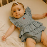 Aster & Oak | Cherry Tencel Denim Ruffle Playsuit