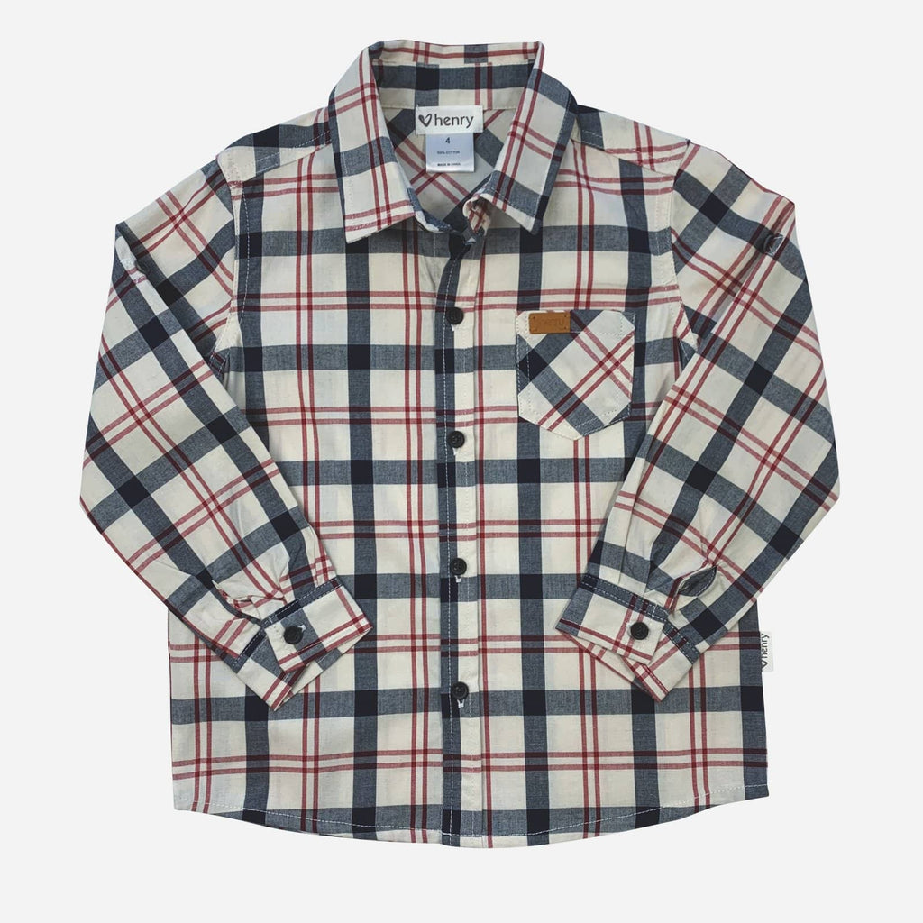 Love Henry | Cream/Navy/Red Classic Plaid Shirt