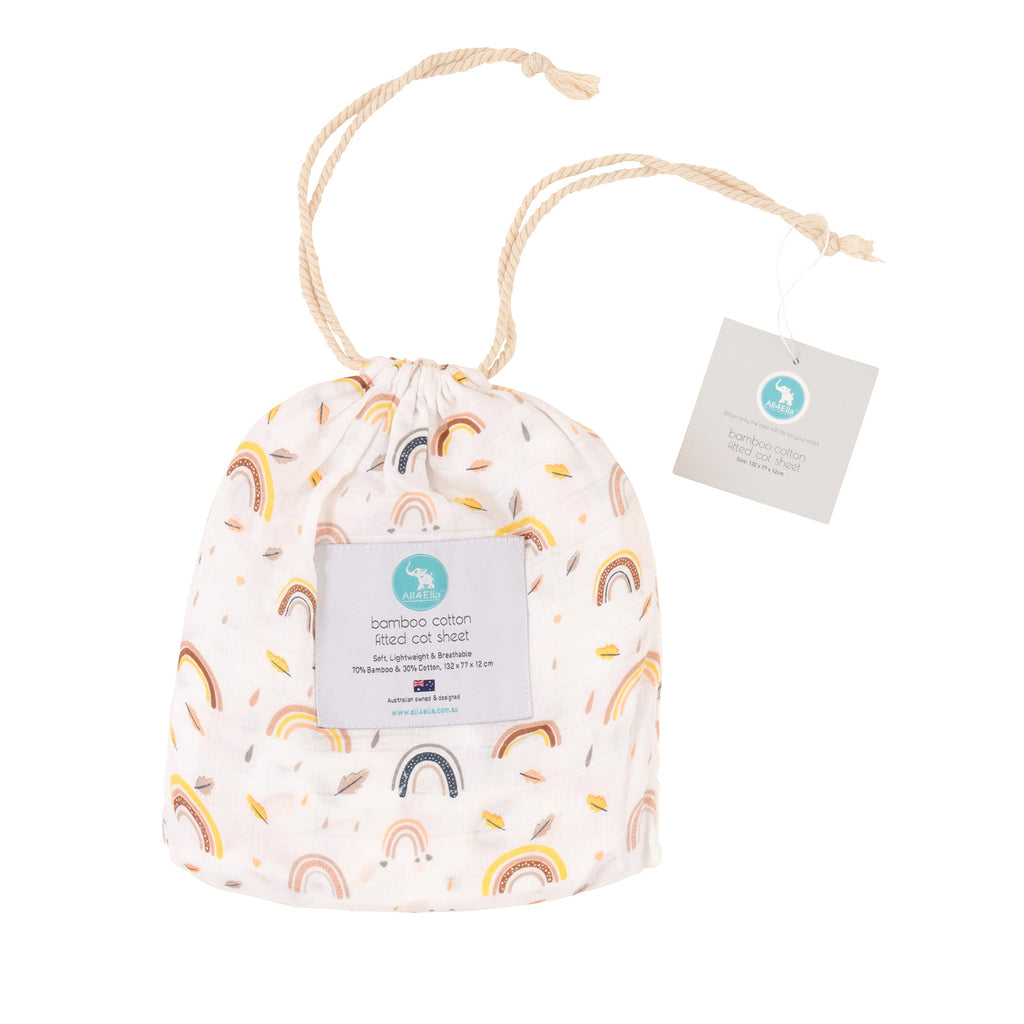 All4Ella | Cot Sheet Bamboo Cotton - Rainbows