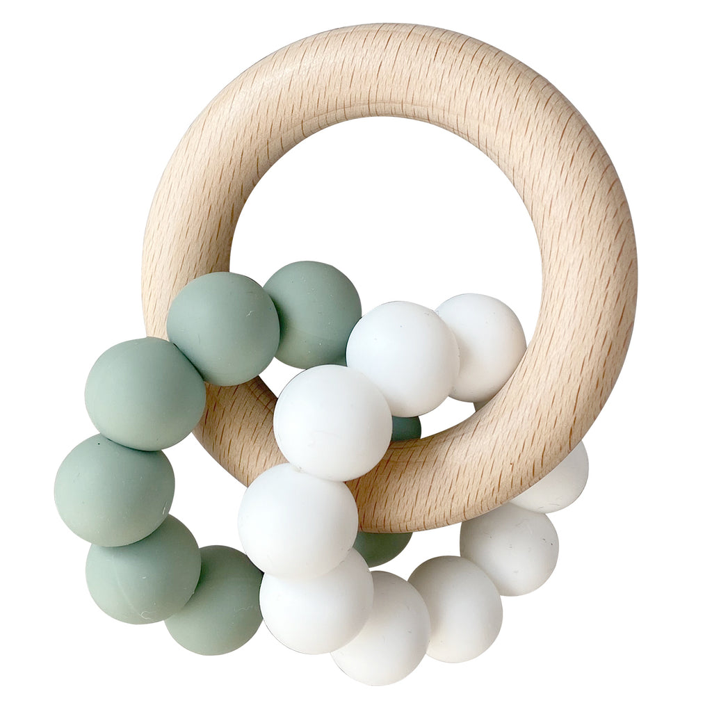 Alimrose | Double Silicone Teether Ring - Sage White