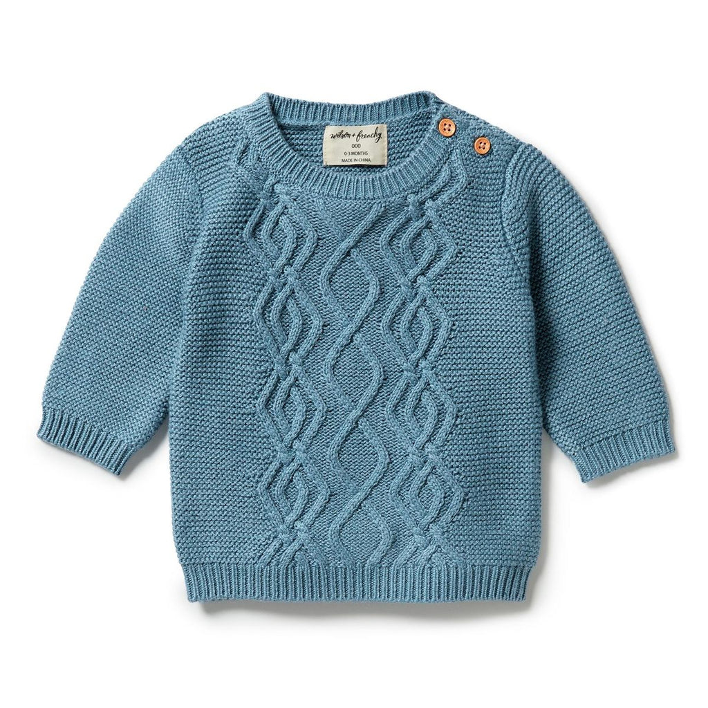 Wilson & Frenchy | Knitted Cable Jumper - Bluestone