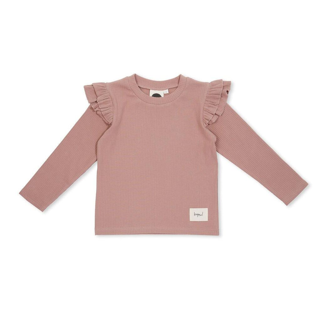 Kapowkids | Old Rose Rib Flutter Top