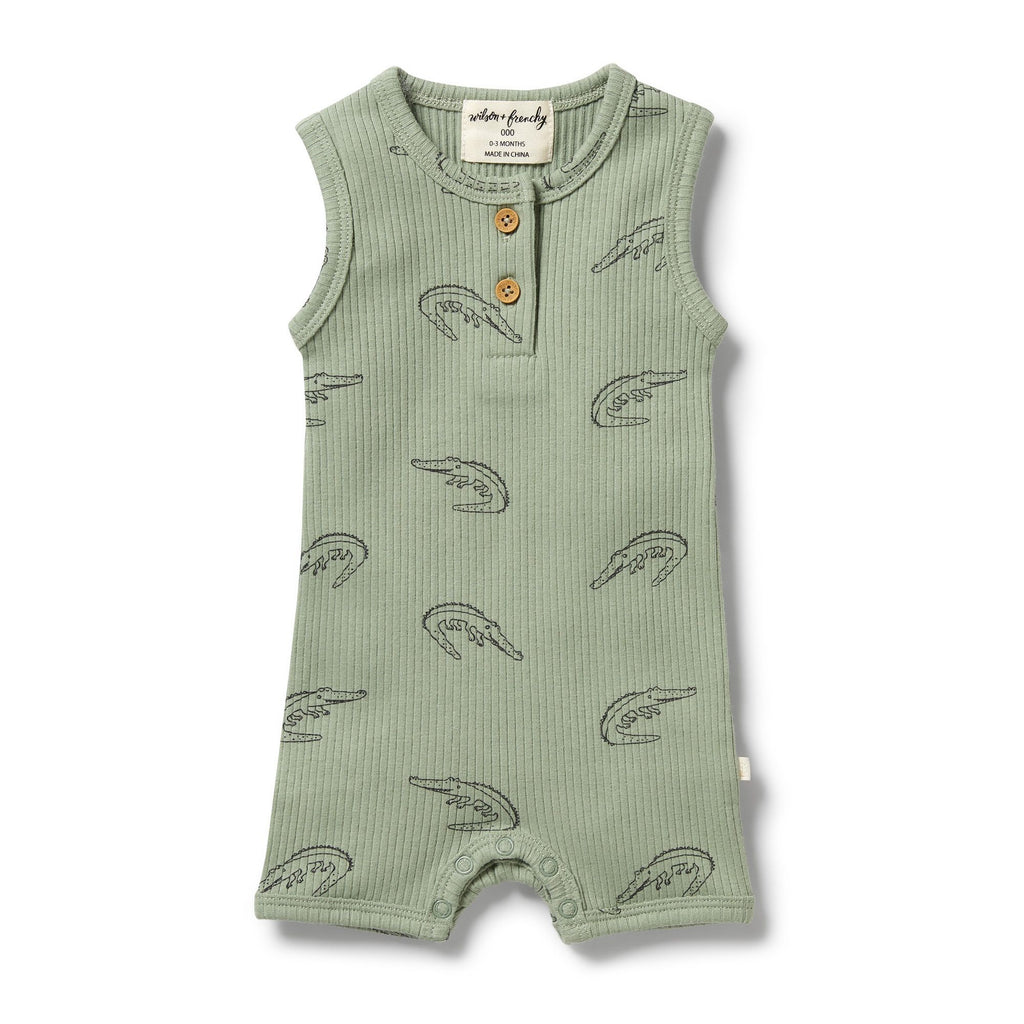 Wilson & Frenchy | Organic Rib Growsuit - Little Croc