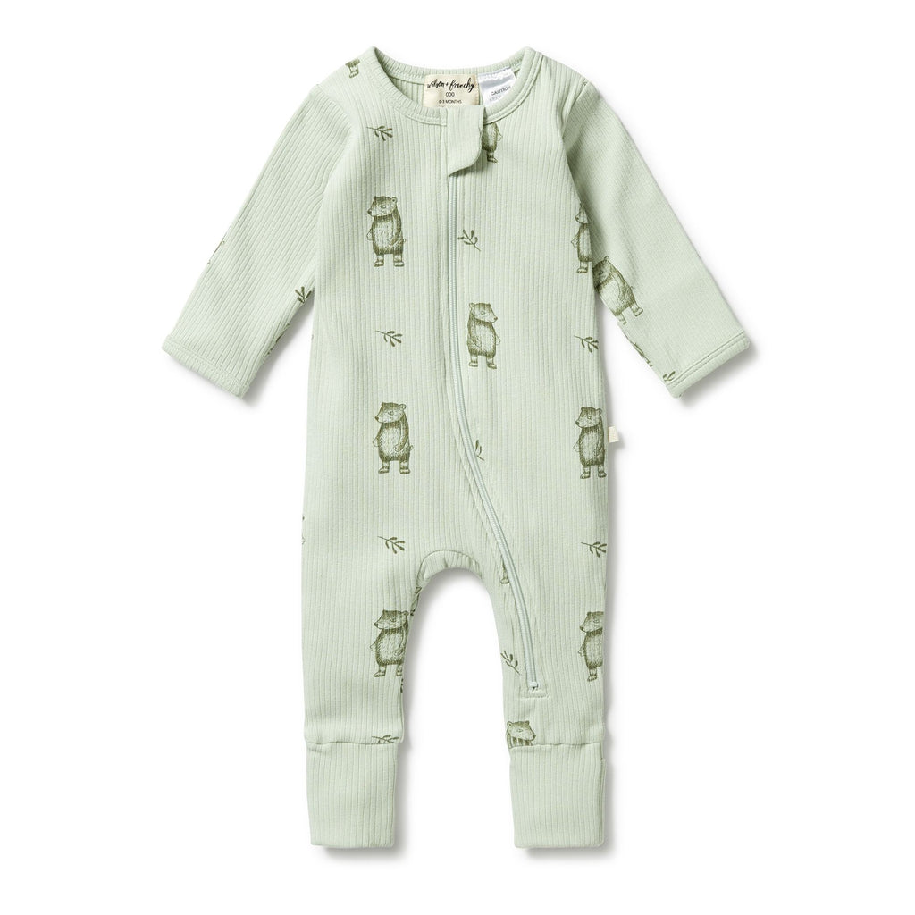 Wilson & Frenchy | Organic Rib Zipsuit with Feet - Bear Hug