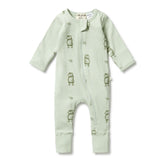 Wilson & Frenchy Organic Rib Zipsuit with Feet Bear Hug