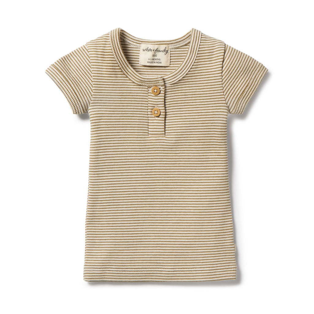 Wilson & Frenchy | Organic Stripe Rib Henley Tee - Leaf
