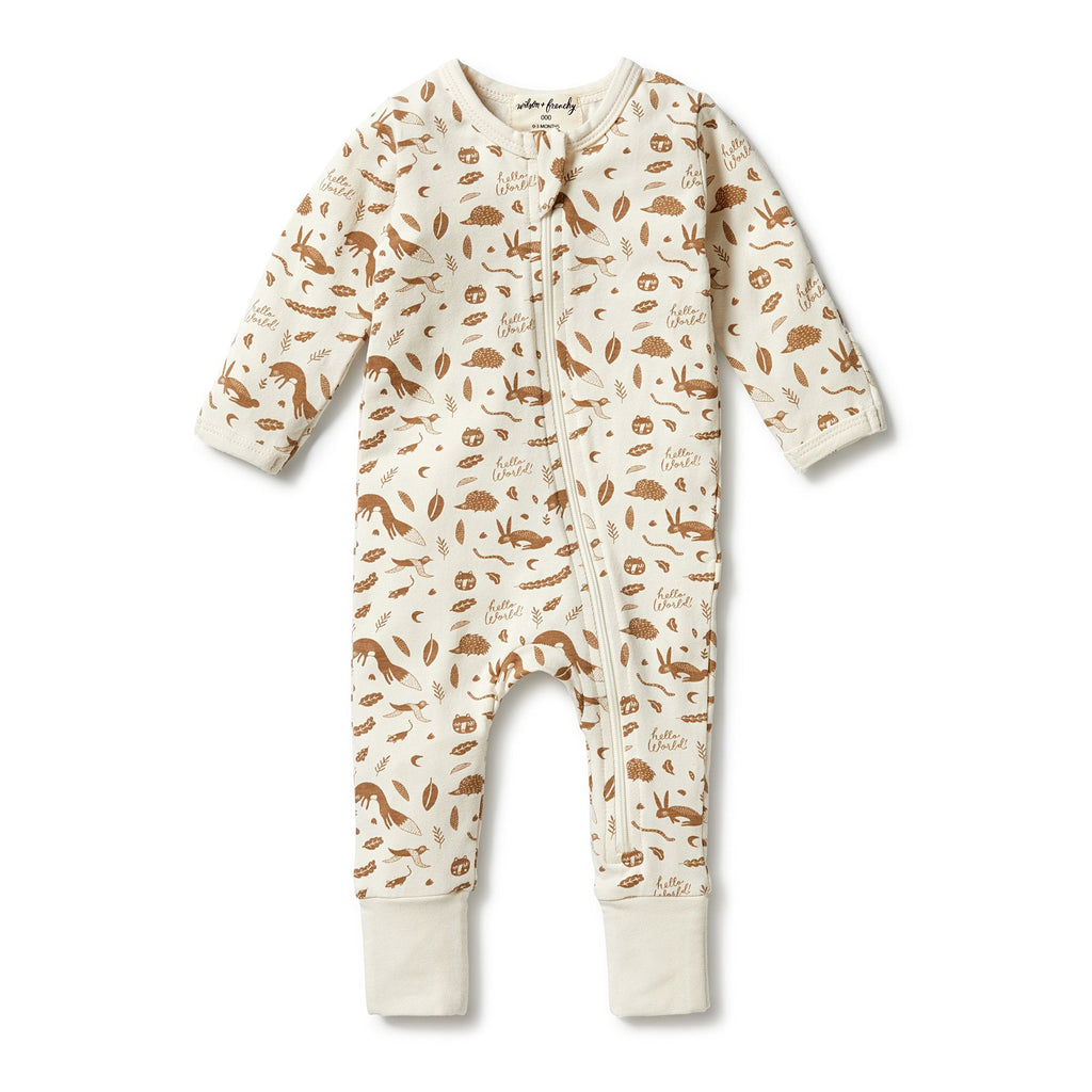 Wilson & Frenchy | Organic Zipsuit with Feet - Hello World