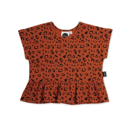 Kapowkids | Rust Cheetah Peplum T-shirt - LAST Size 4