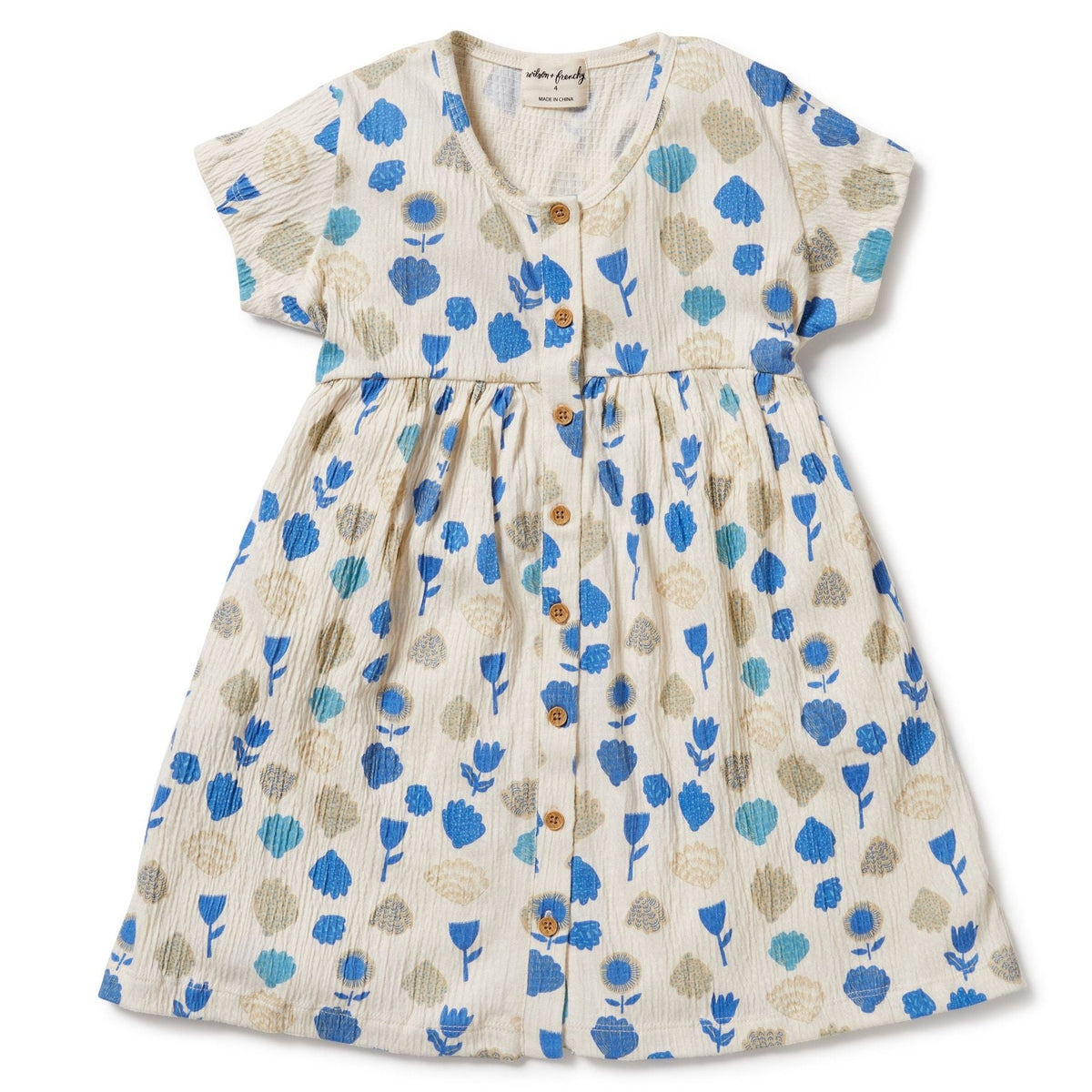Ocean Breeze Girls Crinkle Button Dress