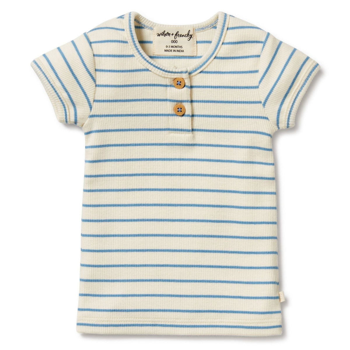 Petit Blue Organic Henley Tee - LAST Size 000, 0
