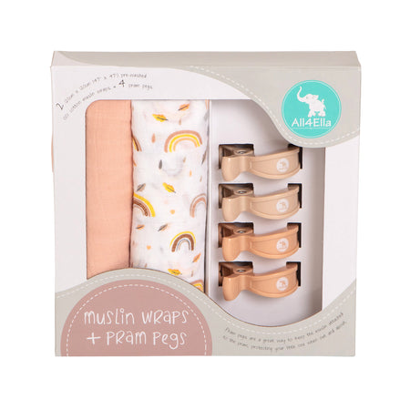 Muslin Wrap & 2 Pram Pegs – Swan