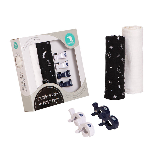 All4Ella | 2 Pack Wraps & 4 Pegs - Shooting Star & White