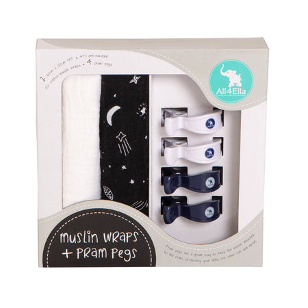 Muslin Wrap & 2 Pram Pegs – Abstract Blue