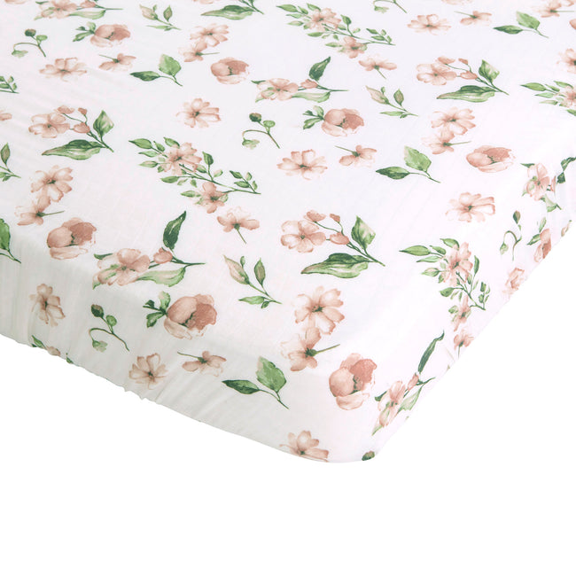 All4Ella | Cot Sheet Bamboo Cotton - Pink Flower