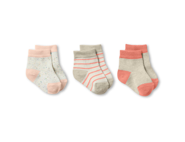 Wilson & Frenchy | Organic 3 Pack Baby Socks- Silver Peony / Oatmeal / Coral
