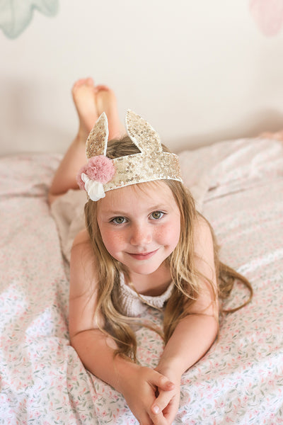 Alimrose | Sequin Bunny Crown - Gold