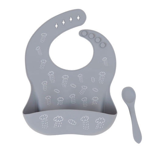 All4Ella | Silicone Bib & Spoon with reusable pouch - Grey