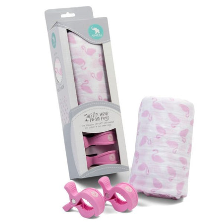 Muslin Wrap & 2 Pram Pegs – Abstract Pink