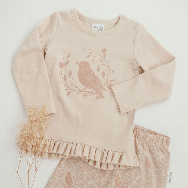 Aster & Oak | Song Bird Print LS Top - Pink Tint